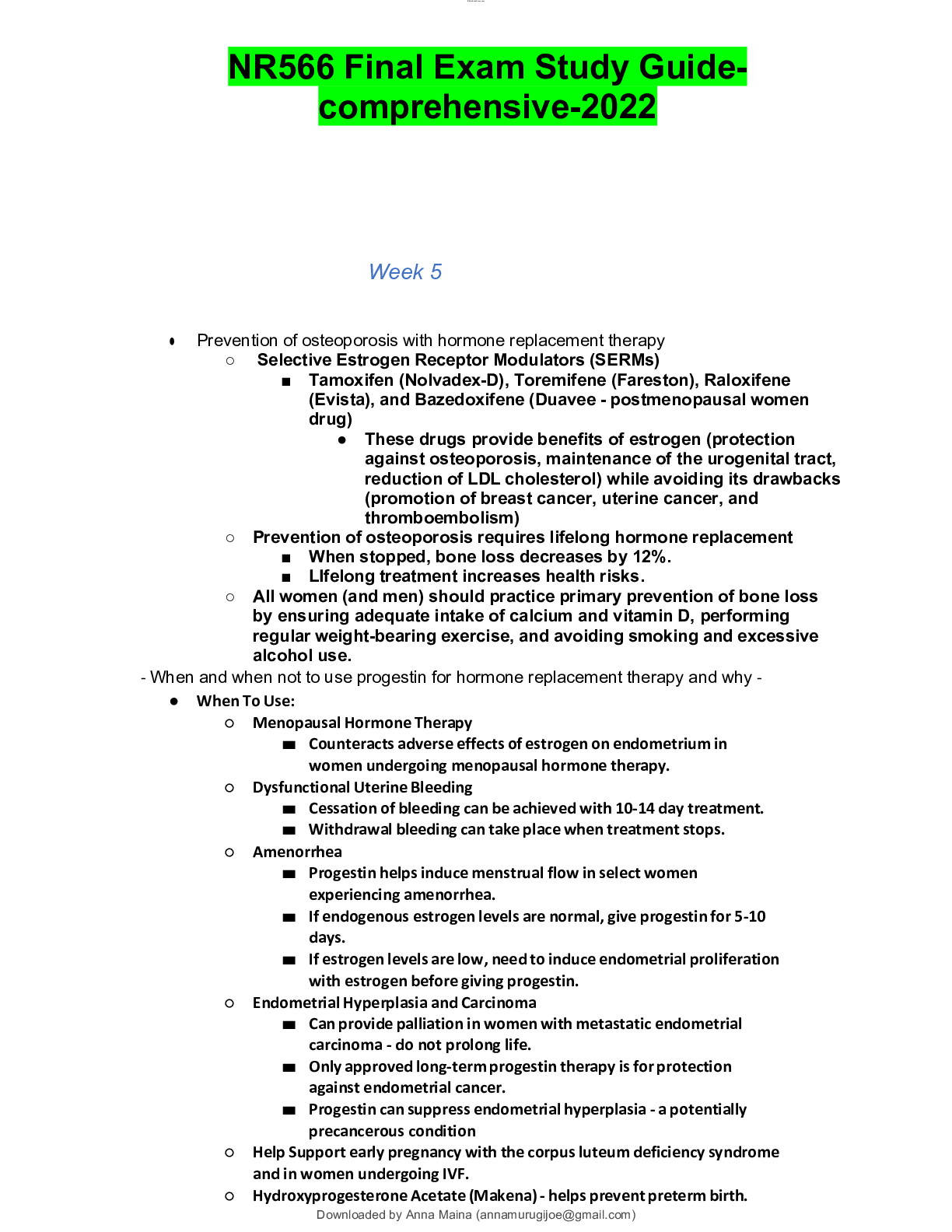 Preview image of NR 566 Final Exam Study Guide- comprehensive-2022 document